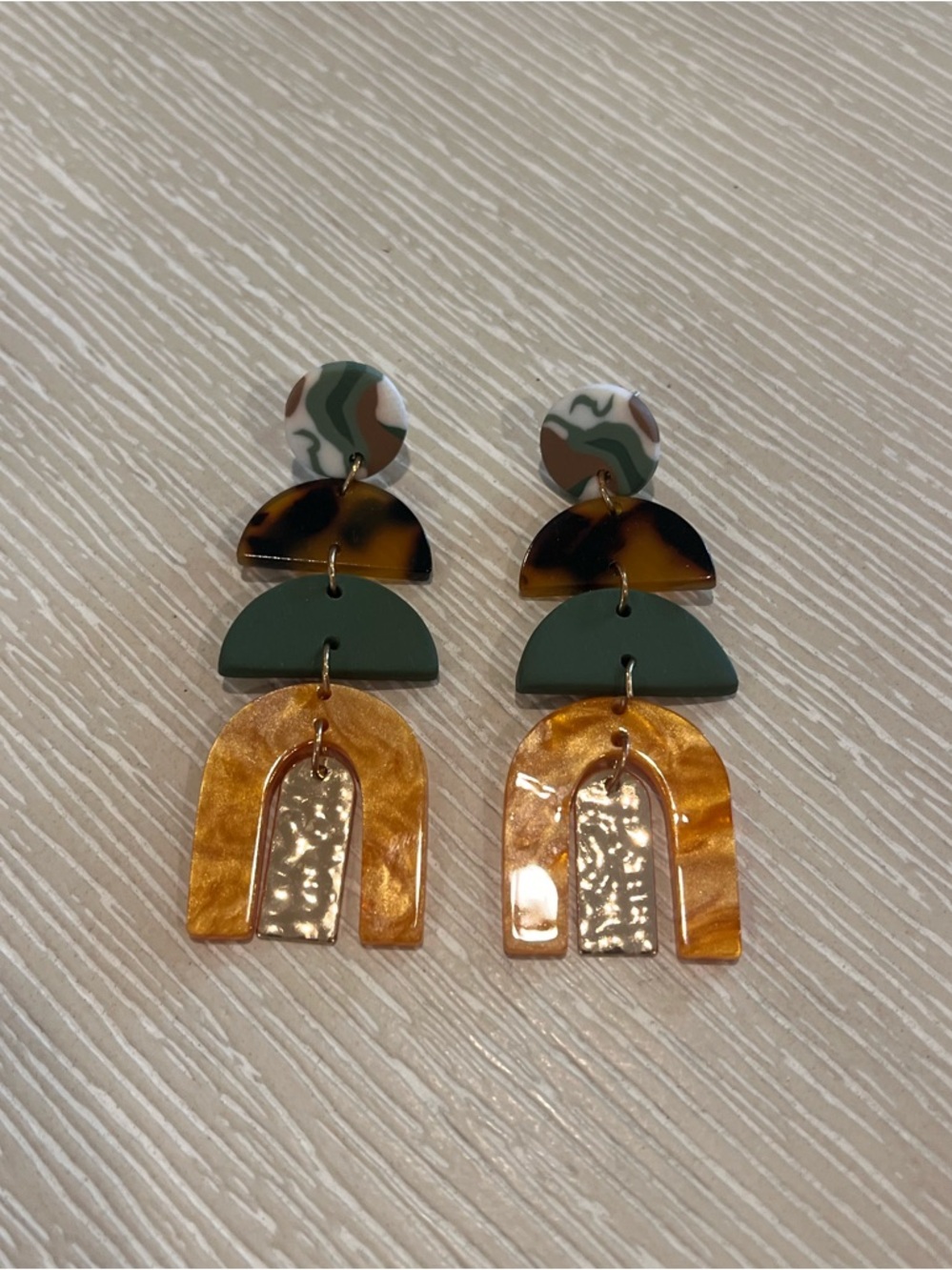 Green and Tortoiseshell Arch Drop Earrings
